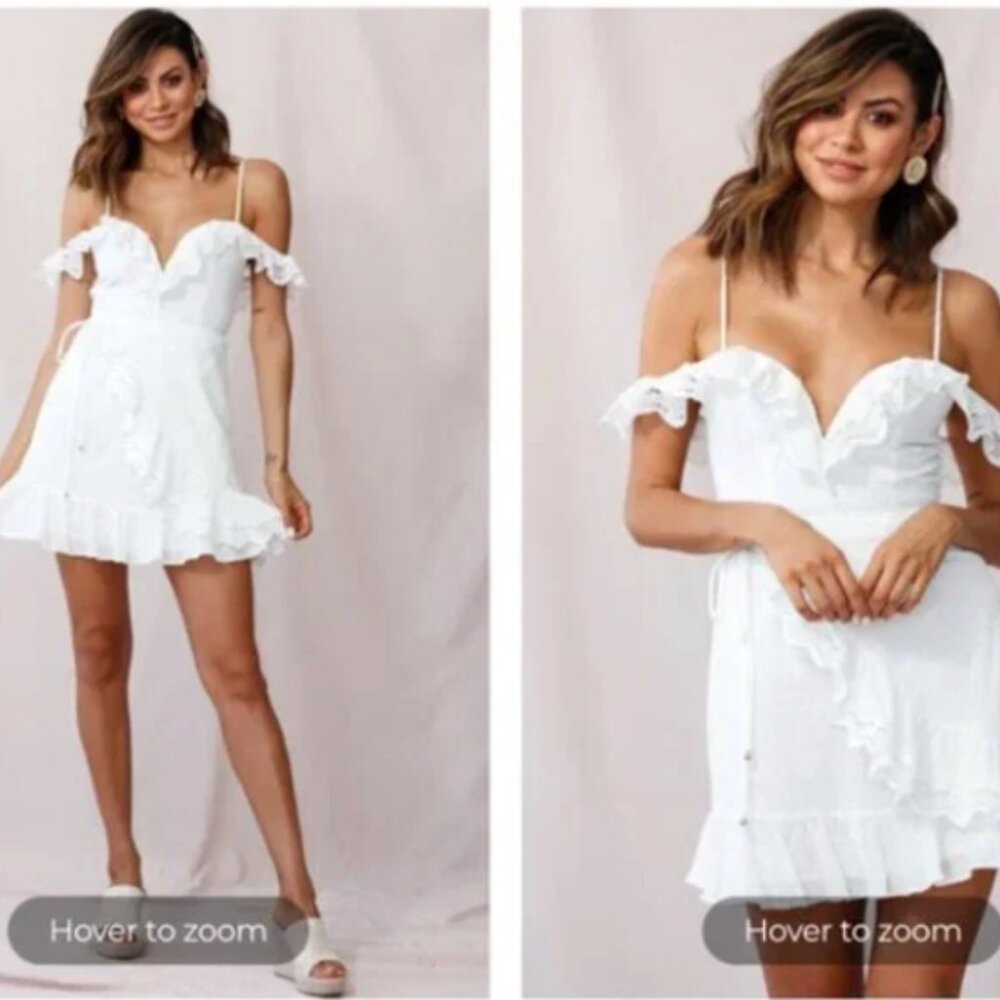 NWT Selfie Leslie White Cami Eyelet Lace Cold Shoulder Dress - Size Medium